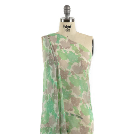 Green, Taupe and Cream Forest Silhouettes Silk Chiffon