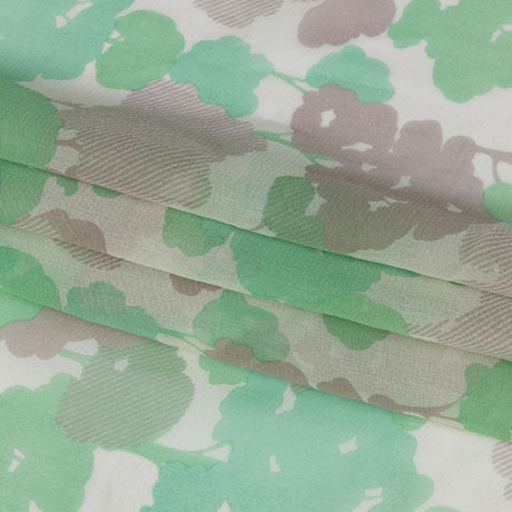 Green, Taupe and Cream Forest Silhouettes Silk Chiffon