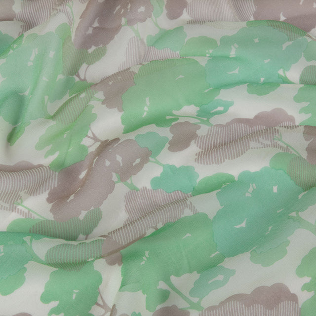 Green, Taupe and Cream Forest Silhouettes Silk Chiffon