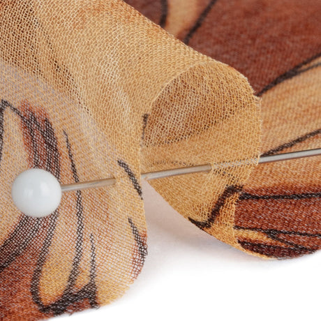 Brown and Tan Painted Flowers Silk Chiffon
