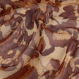 Brown and Tan Painted Flowers Silk Chiffon