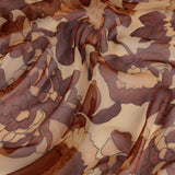 Brown and Tan Painted Flowers Silk Chiffon