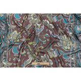 Wine, Turquoise and Lime Florals and Border Stripes Silk Chiffon
