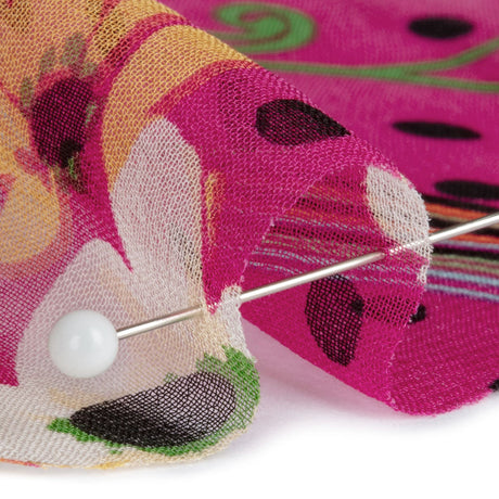 Hot Pink, Yellow and Green Stripes, Spots and Flowers Silk Chiffon