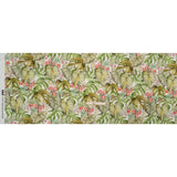 Cotton and Viscose Striped Seersucker Print - White, Green and Pink Tropical Leaves and Flowers - Mood Exclusive Monstera Mambo