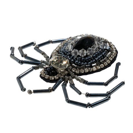 Crystal, Gunmetal and Iron Spider Rhinestone and Glass Beaded Applique - 2.625" X 2.875"