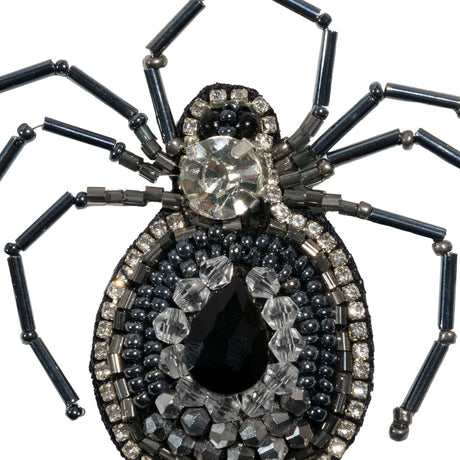 Crystal, Gunmetal and Iron Spider Rhinestone and Glass Beaded Applique - 2.625" X 2.875"