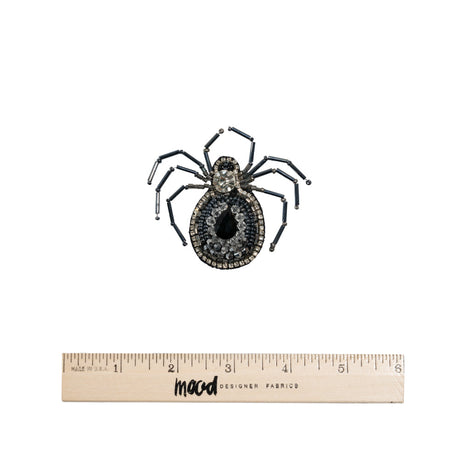 Crystal, Gunmetal and Iron Spider Rhinestone and Glass Beaded Applique - 2.625" X 2.875"