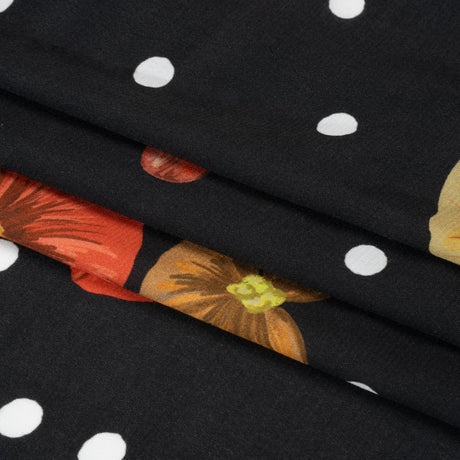 Viscose Crepe Print - Black and Red Floral and Polka Dots - Mood Exclusive Treasures Renewed