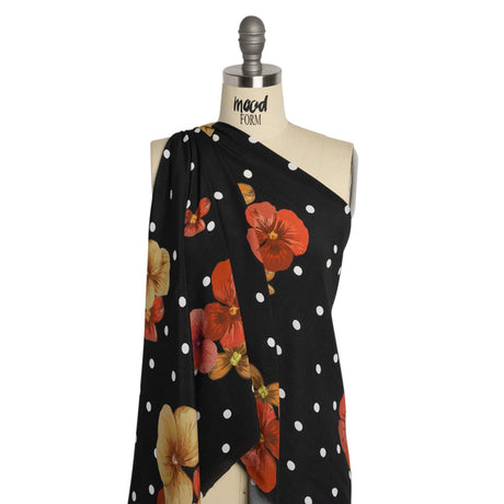 Viscose Crepe Print - Black and Red Floral and Polka Dots - Mood Exclusive Treasures Renewed