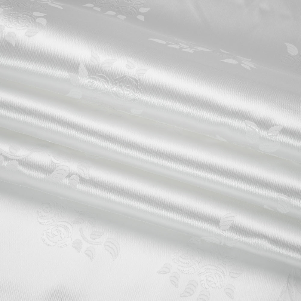 Luminous White Dainty Roses Polyester Jacquard