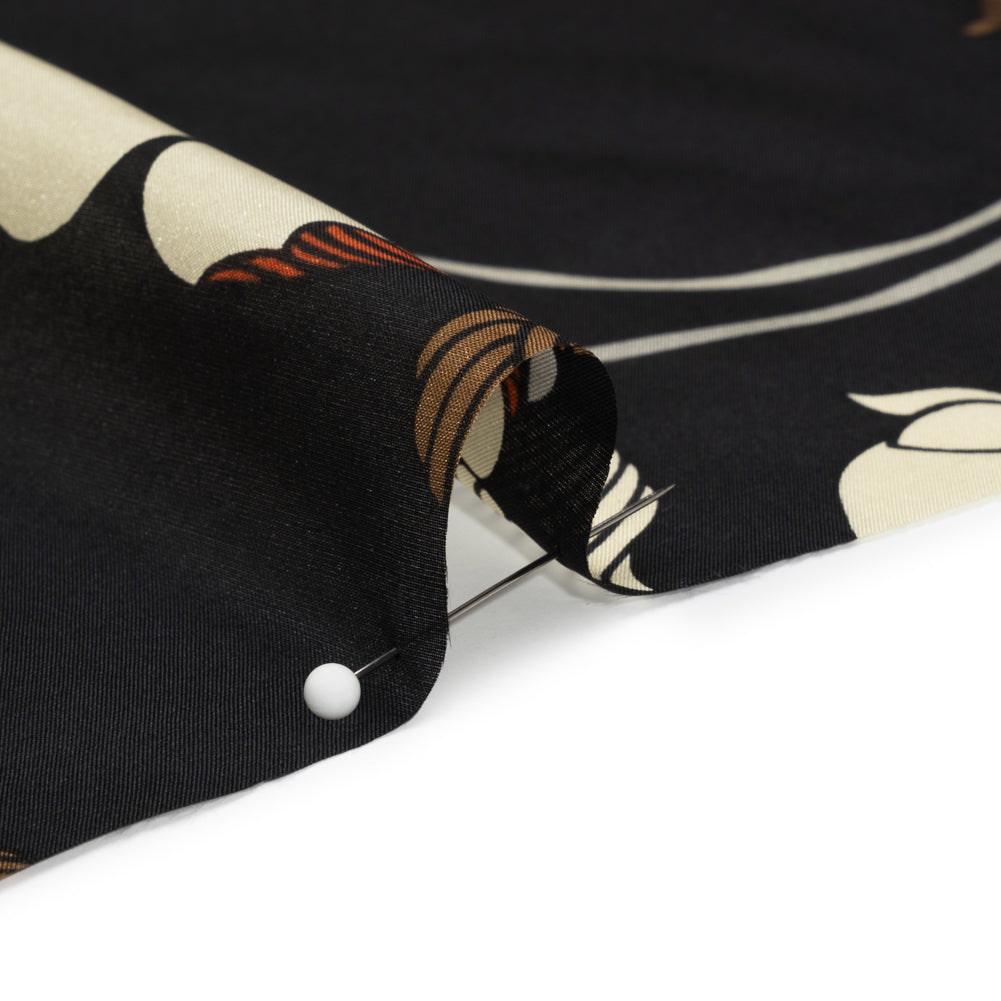 Black, Brown and Cream Floral China Silk/Habotai