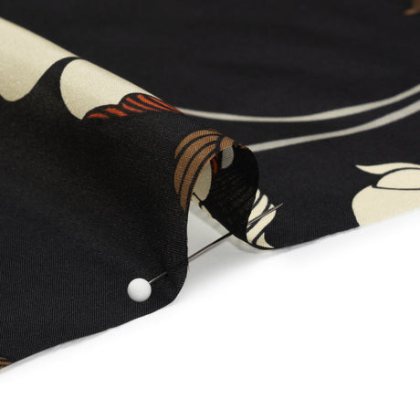 Black, Brown and Cream Floral China Silk/Habotai