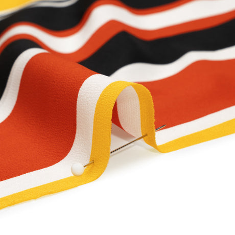 Red, Yellow and Black Barcode Stripes Silk Crepe de Chine