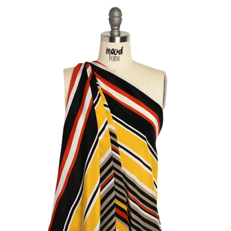 Red, Yellow and Black Barcode Stripes Silk Crepe de Chine