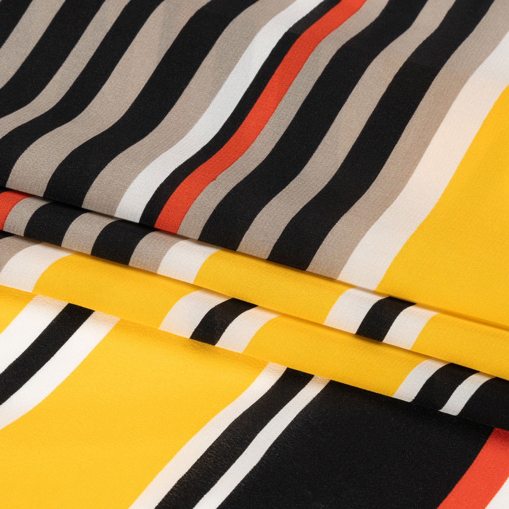 Red, Yellow and Black Barcode Stripes Silk Crepe de Chine