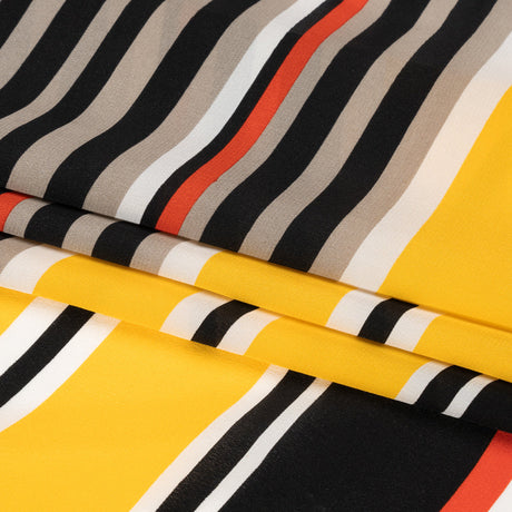 Red, Yellow and Black Barcode Stripes Silk Crepe de Chine