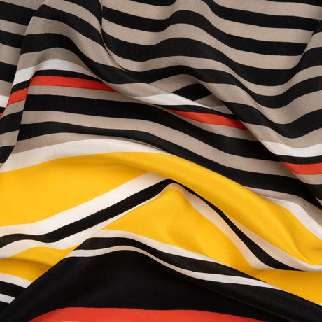 Red, Yellow and Black Barcode Stripes Silk Crepe de Chine