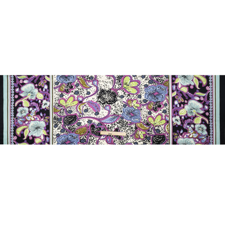 Magenta, Sky Blue and Black Floral Stripes Silk Charmeuse