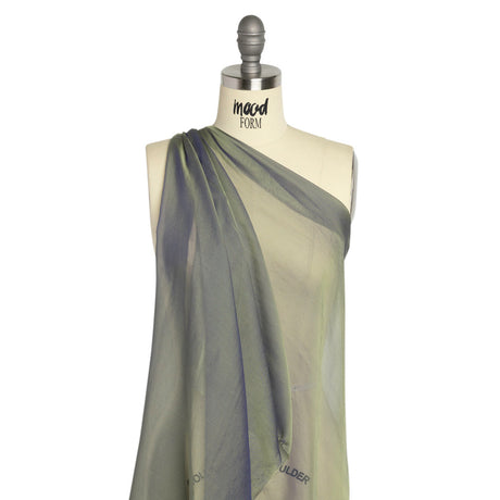 Chiffon-Like Silk Voile - Pale Yellow and Navy Iridescent - Adelaide Collection