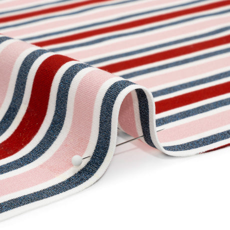 Oscar De La Renta Pink, Red and Metallic Blue Striped Stretch Interlock Knit