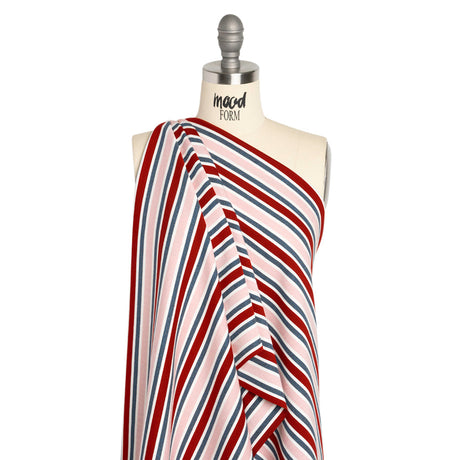 Oscar De La Renta Pink, Red and Metallic Blue Striped Stretch Interlock Knit