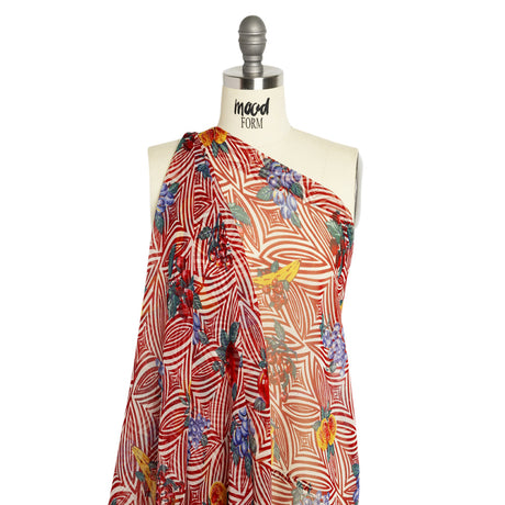 Red, White, and Green Op Art Fruits Silk Chiffon