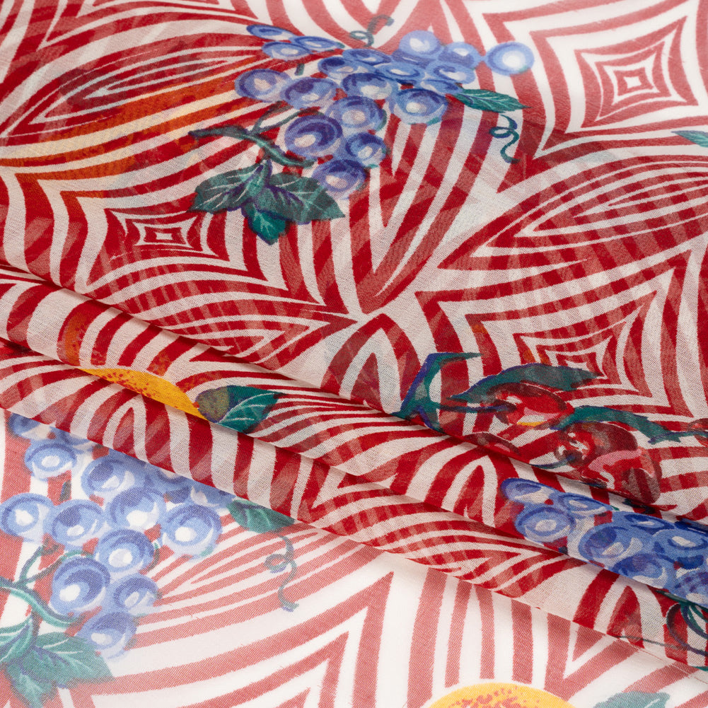 Red, White, and Green Op Art Fruits Silk Chiffon