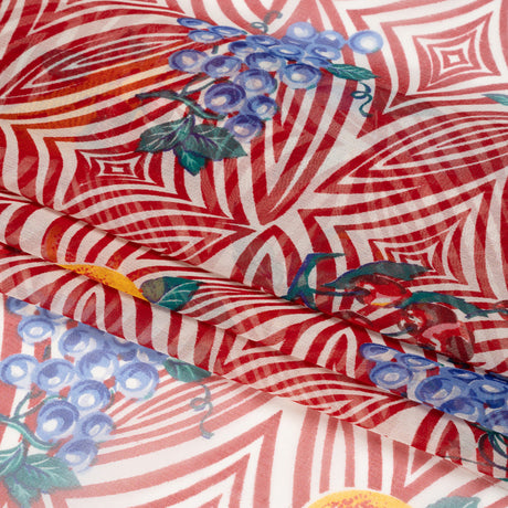 Red, White, and Green Op Art Fruits Silk Chiffon