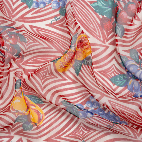 Red, White, and Green Op Art Fruits Silk Chiffon