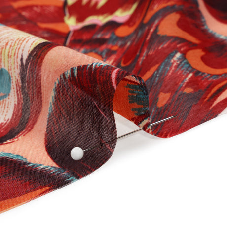 Silk and Cotton Voile - Red, Pink and Turquoise Butterfly Wings