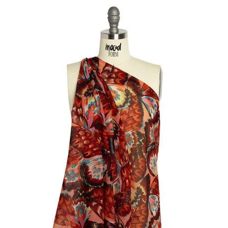 Silk and Cotton Voile - Red, Pink and Turquoise Butterfly Wings