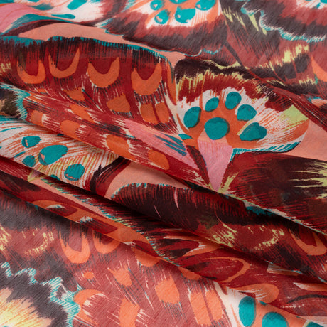 Silk and Cotton Voile - Red, Pink and Turquoise Butterfly Wings