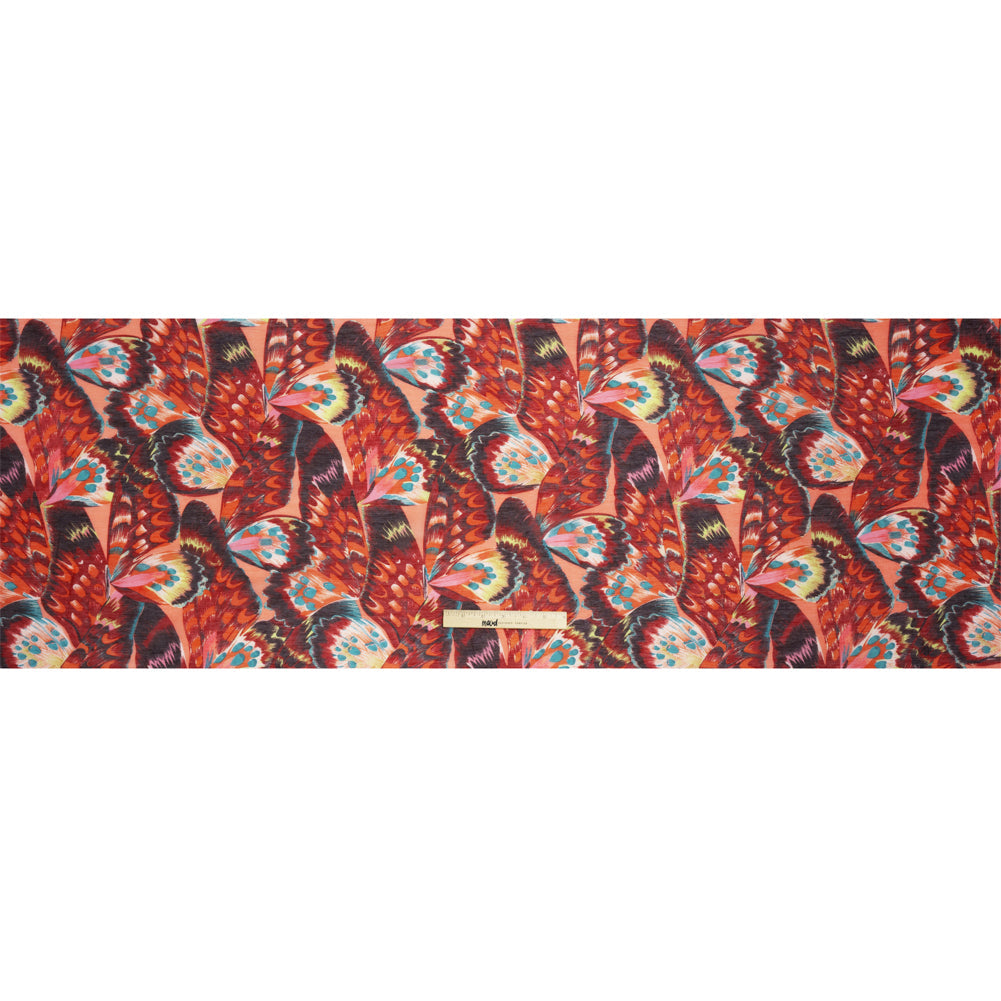 Silk and Cotton Voile - Red, Pink and Turquoise Butterfly Wings