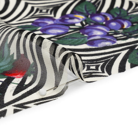 Black, White, and Green Op Art Fruits Silk Chiffon