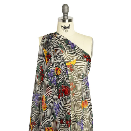 Black, White, and Green Op Art Fruits Silk Chiffon