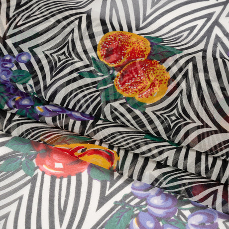 Black, White, and Green Op Art Fruits Silk Chiffon