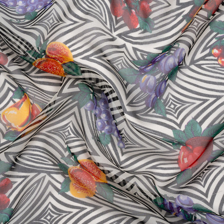 Black, White, and Green Op Art Fruits Silk Chiffon