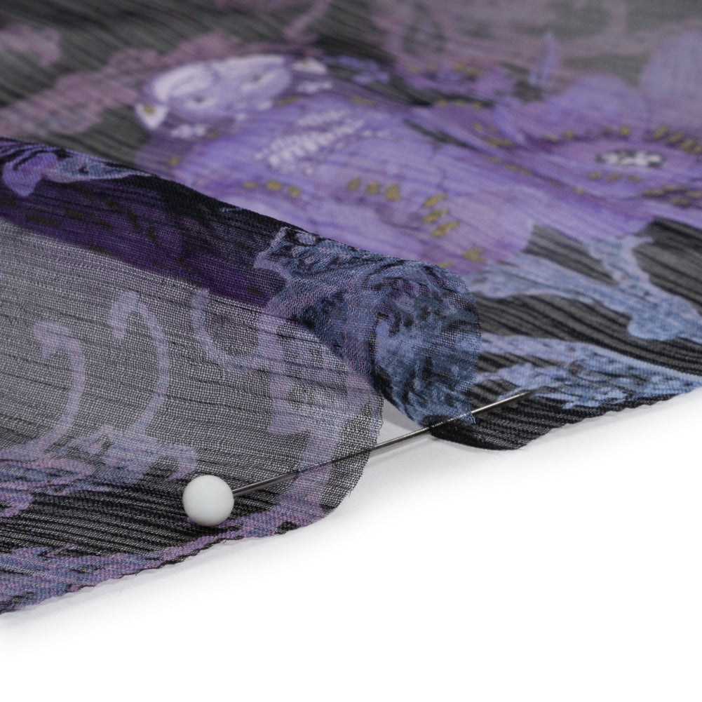 Purple, Black and Metallic Gold Matryoshka Doll Garden Crinkled Silk Chiffon