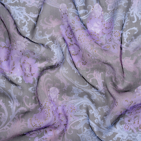 Purple, Black and Metallic Gold Matryoshka Doll Garden Crinkled Silk Chiffon