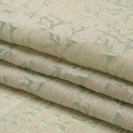 Luminous Sage Green and Heathered Beige Winter Trees Lightweight Polyester and Linen Brocade