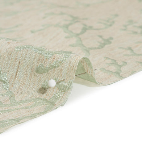 Luminous Sage Green and Heathered Beige Winter Trees Lightweight Polyester and Linen Brocade