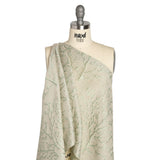 Luminous Sage Green and Heathered Beige Winter Trees Lightweight Polyester and Linen Brocade