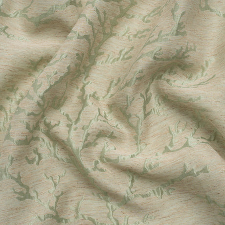 Luminous Sage Green and Heathered Beige Winter Trees Lightweight Polyester and Linen Brocade