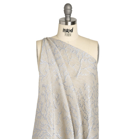 Luminous Baby Blue and Heathered Beige Winter Trees Lightweight Polyester and Linen Brocade