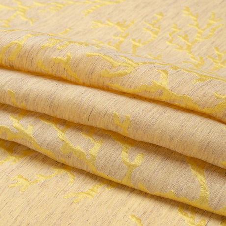 Luminous Yellow and Heathered Beige Winter Trees Lightweight Polyester and Linen Brocade