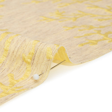 Luminous Yellow and Heathered Beige Winter Trees Lightweight Polyester and Linen Brocade