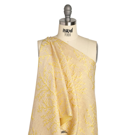Luminous Yellow and Heathered Beige Winter Trees Lightweight Polyester and Linen Brocade