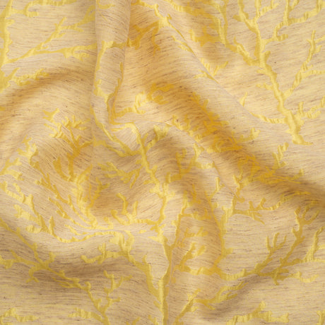 Luminous Yellow and Heathered Beige Winter Trees Lightweight Polyester and Linen Brocade