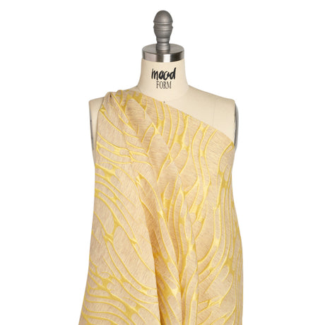Luminous Yellow and Heathered Beige Ripples Lightweight Polyester and Linen Brocade